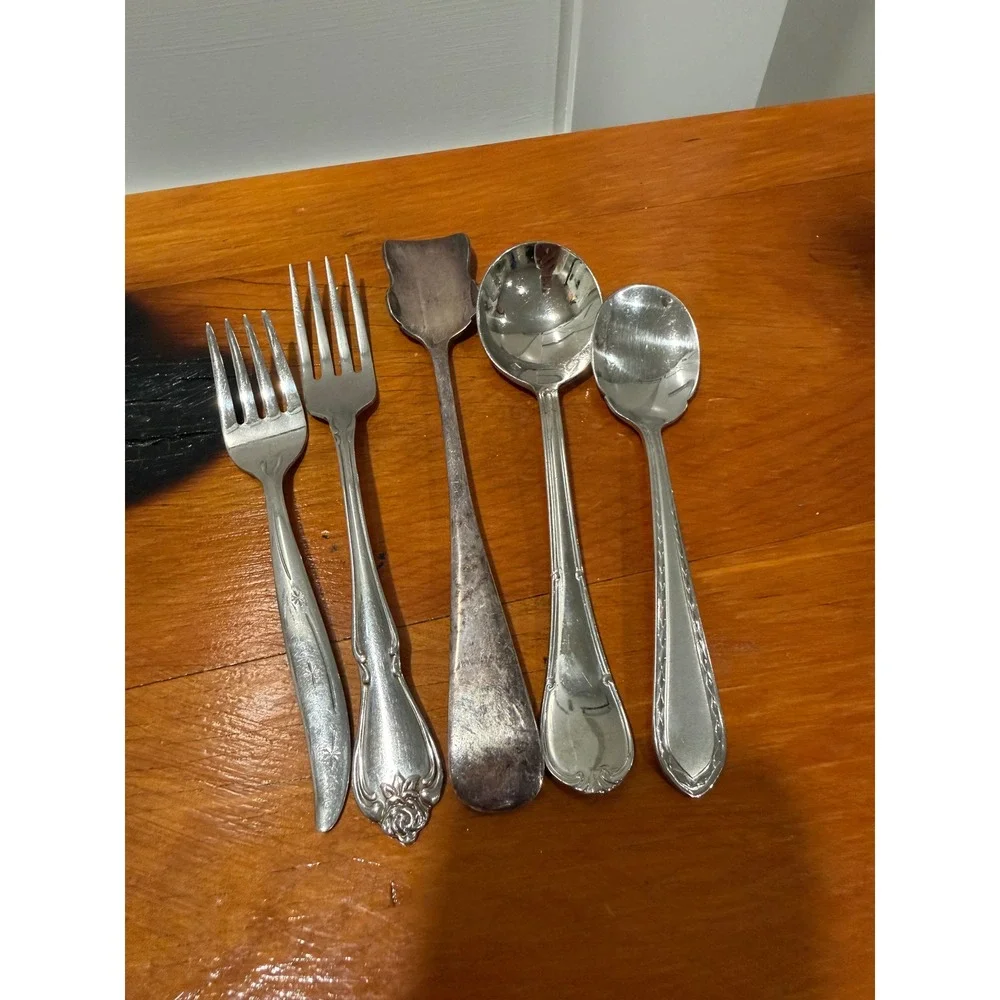 Vintage Mixed Silverplate Flatware Lot 5pc Mismatched Forks Spoons Spreader